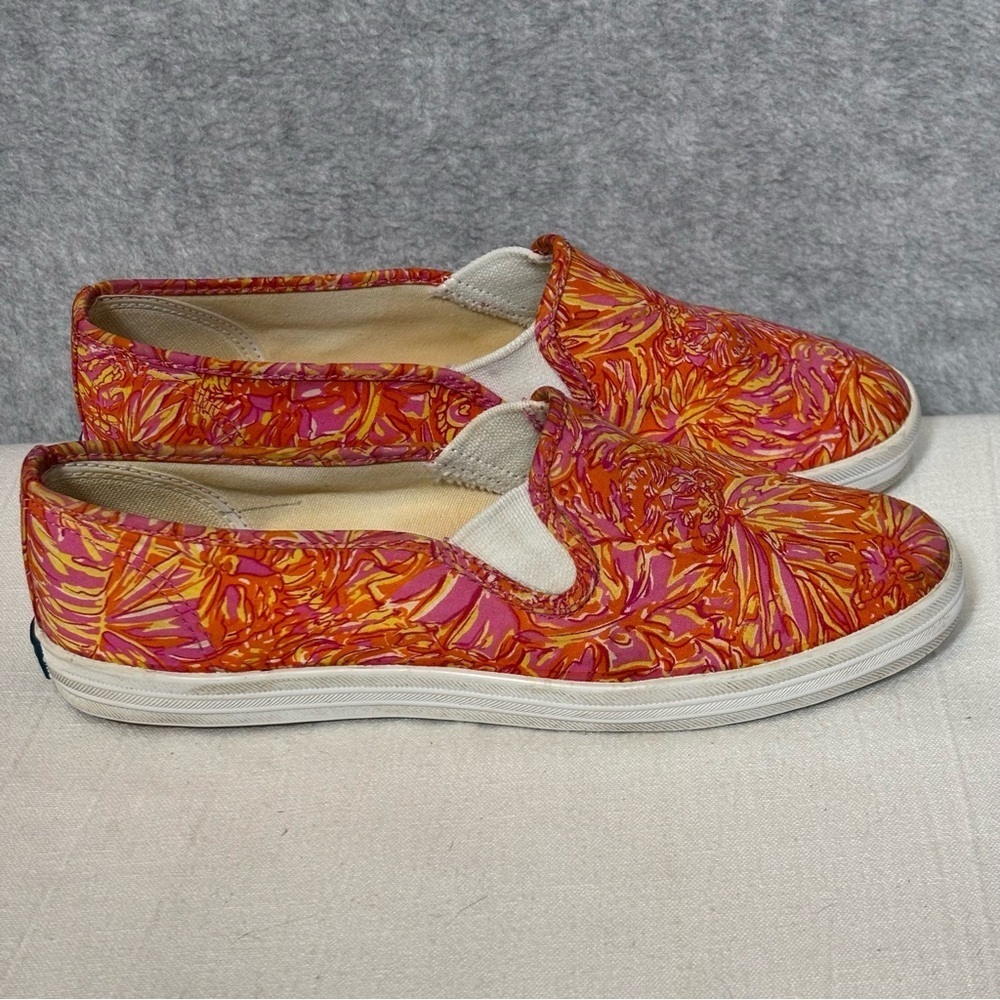 Keds x Lilly Pulitzer Loafer Slip-On Sneakers-Pink Orange Floral-Women Size 8.5